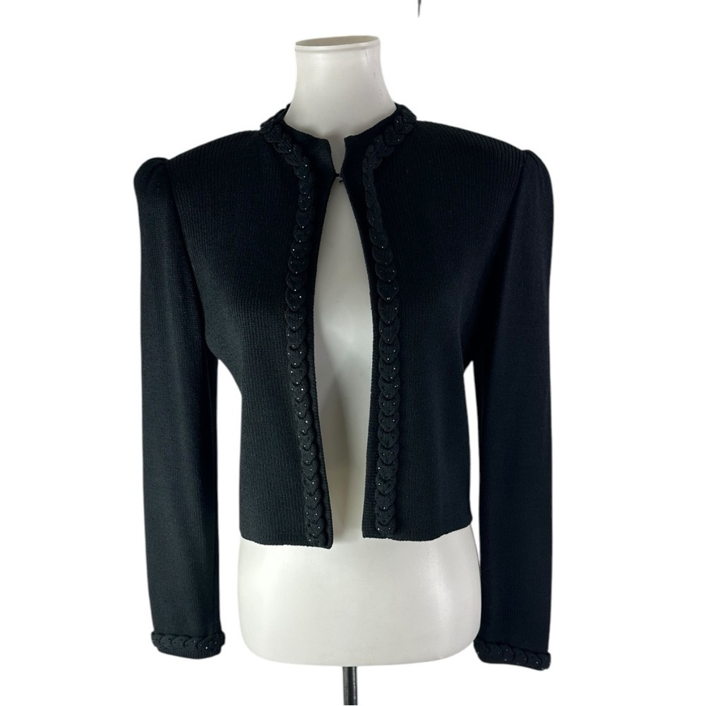 St. John Black Knit Cardigan Vintage 80s Rhinestone Jacket